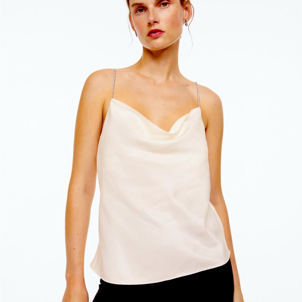 H&M Rhinestone Strap Satin Cami Camisole Tank Top Draped Neckline XS